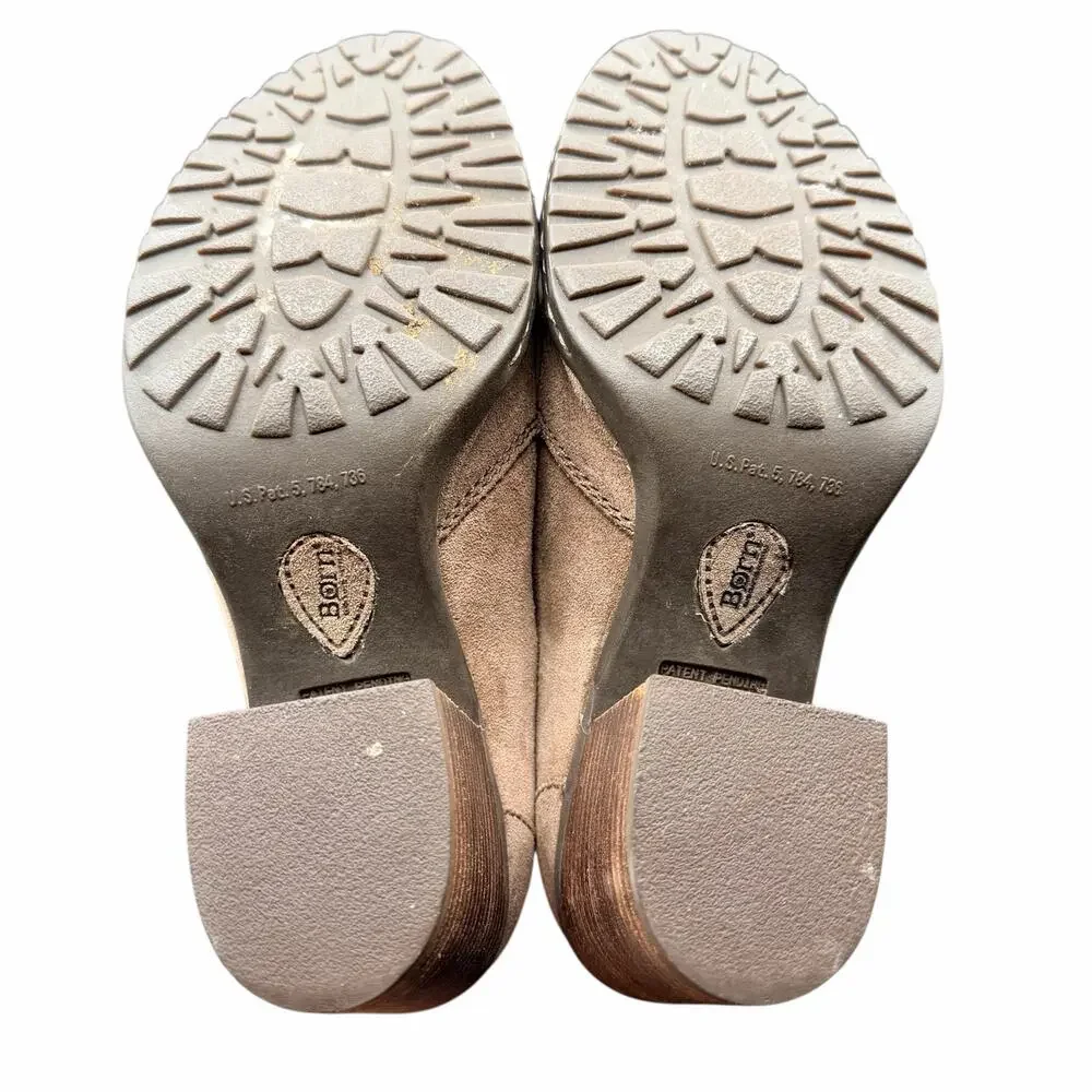 Born Suede Slip On Shootie Booties Women’s 8 Taupe Block Heel Comfort